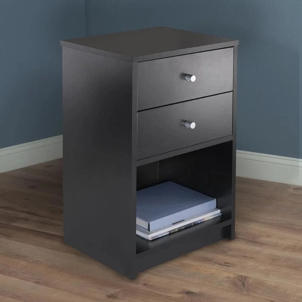 

Black 2 Drawers End Table Bedside Nightstand Bedroom Storage Cabinet Night Stand for Bedroom Nursery Closet Living Room