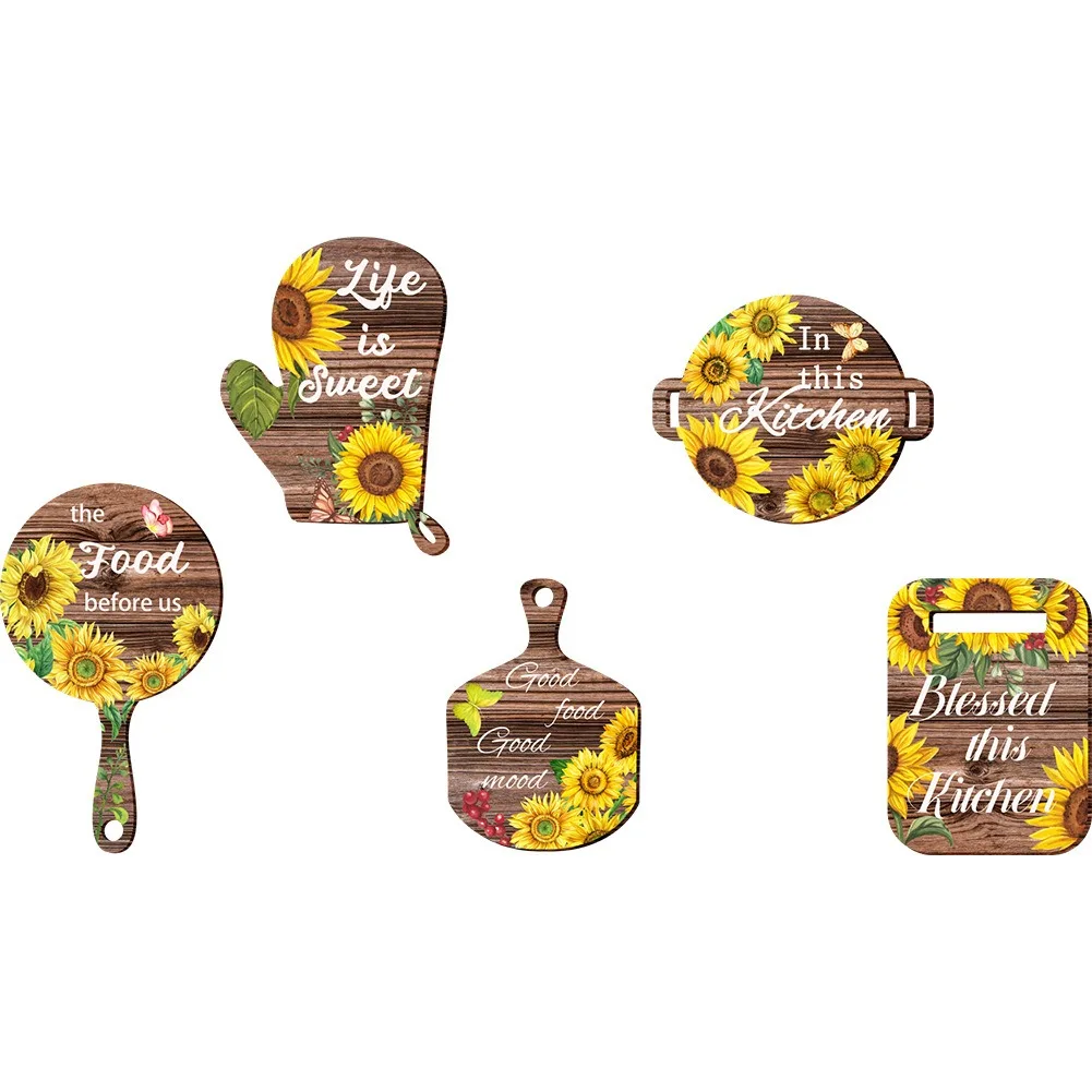 Cartoon Sunflower English Tableware Wall Stickers Used For Restaurant Kitchen Home Decoration Wall Refrigerator Stickers
