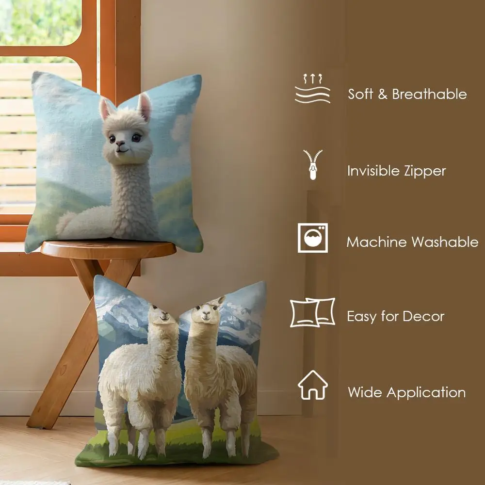 Cute White Alpaca Cushion Cover Soft Short Plush Pillow Cover Smooth Cozy Texture Aesthetic Cushion Case Home Decor