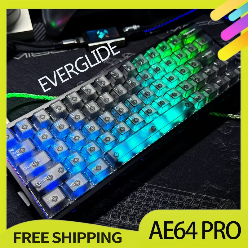 에버글라이드 AE64 프로 HE 게이밍 키보드 홀 이펙트 마그네틱 스위치 지원 RT 0.001MM 8kHz 폴링 레이트 듀얼 RGB ADC 링크 SOCD MT