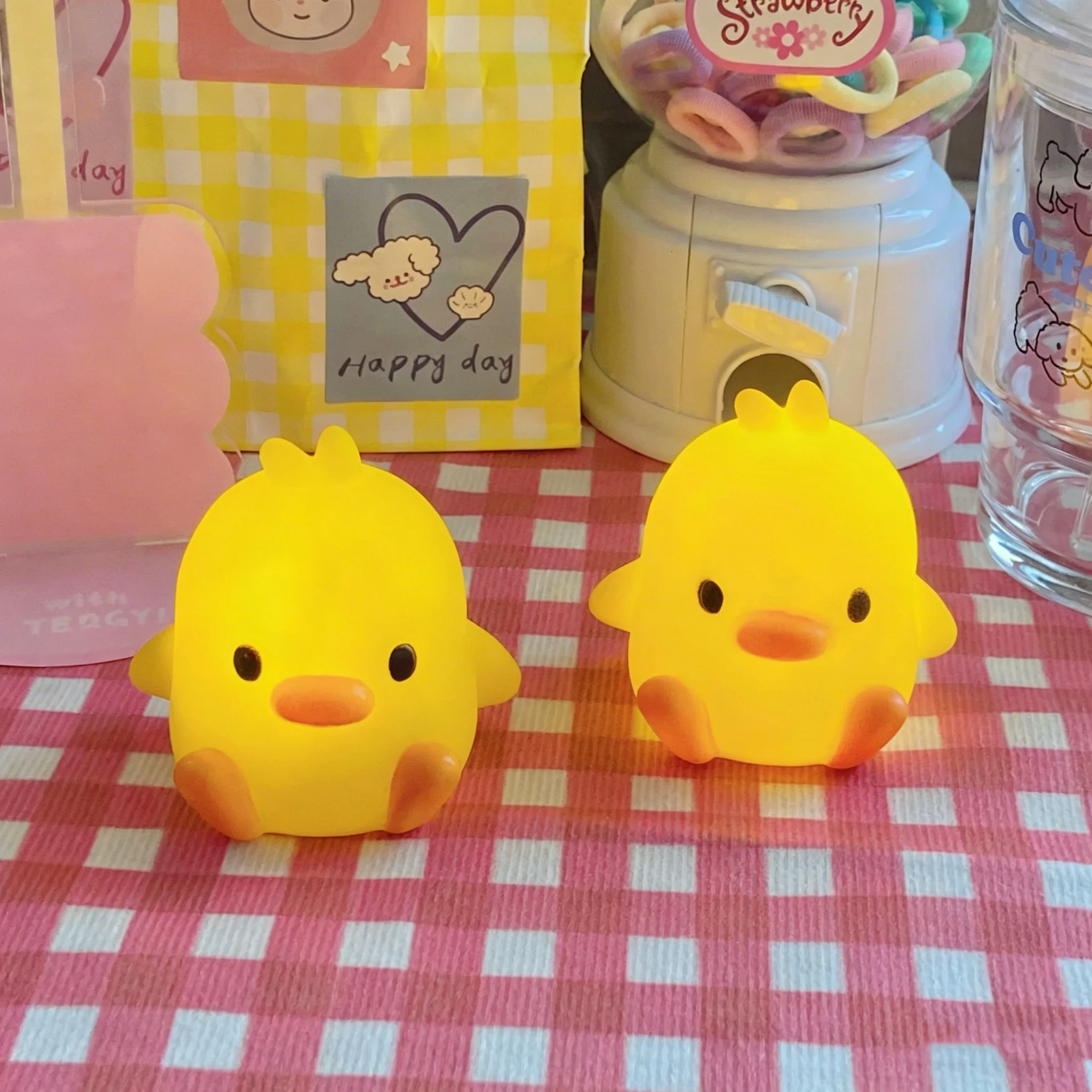 Ins Style Cute Yellow Duck Night Light LED Glowing Toy Cartoon Desktop Figurine Home Garden Decor Holiday Birthday Gift