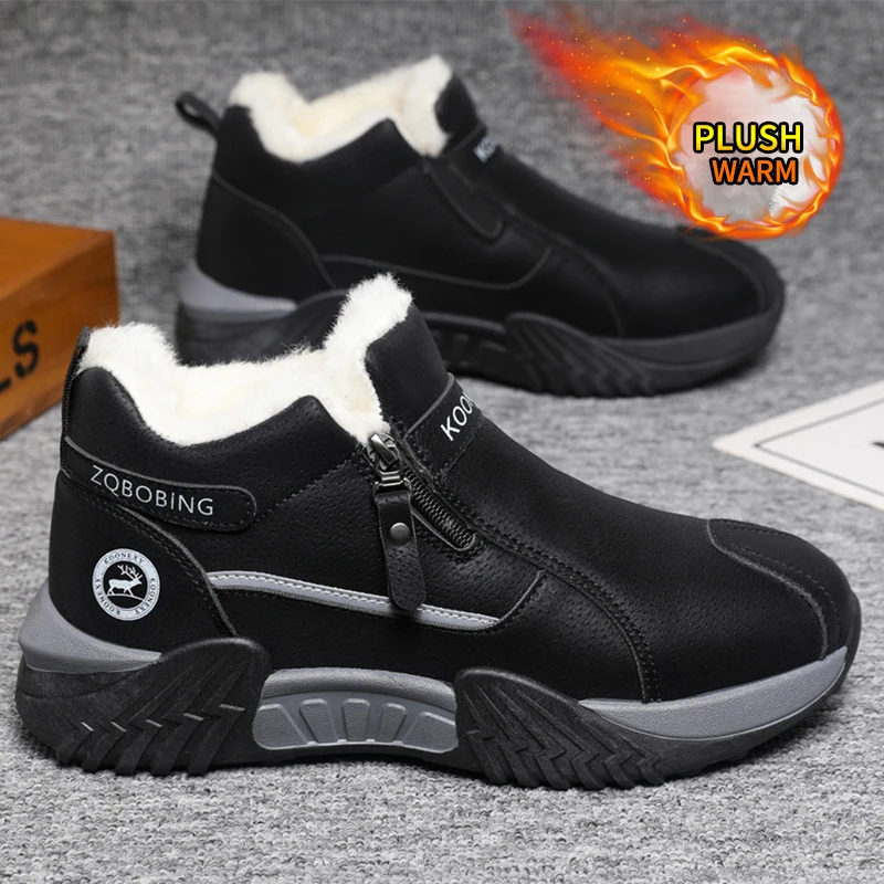 Men's Fleece-Lined Warm Casual Sports Shoes, Men's Boots Winter Snow Boots, Fleece-Lined, Anti-Slip and Durable, Insulated Cotto