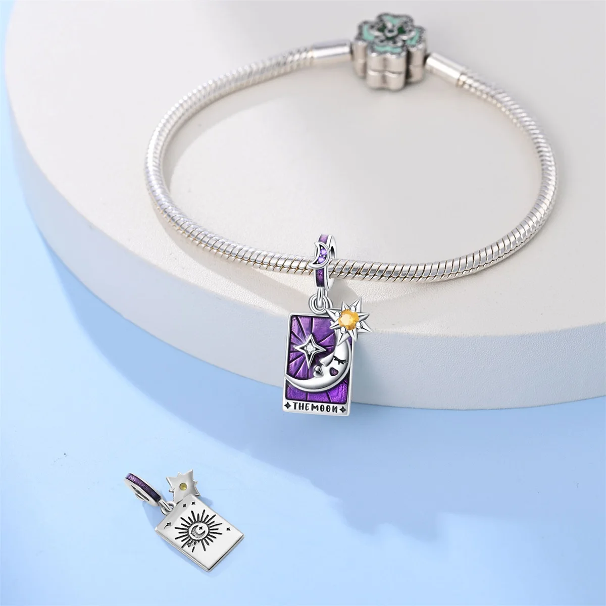 Hot 925 Sterling Silver Tarot Card Wheel of Fortune Stars and Moon Pendant beads Fits 3mm Bracelet ,  DIY Birthday Jewelry Gift view 6