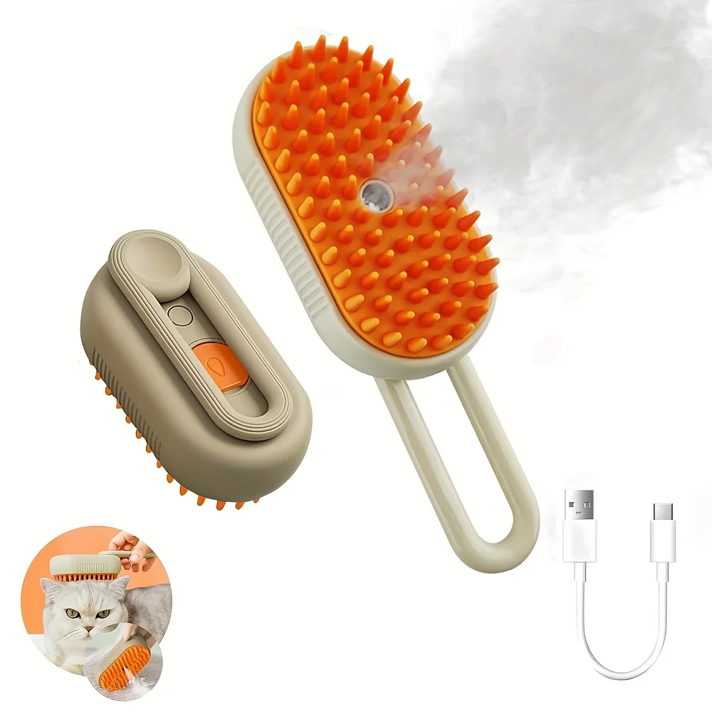 Pet Steam Hair Removal Brush, 3 in 1 Cat Steam Brush, Cat/Dog Bath Brush, Pet Cleaning Good Helper