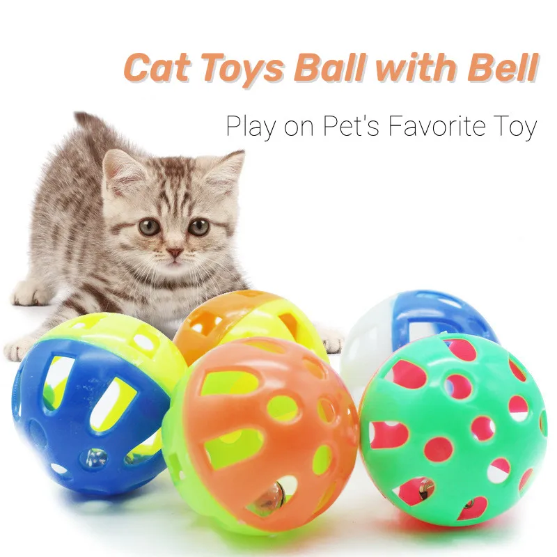 Ball With Bell Ring Toys For Cats Plastic Jingle Playing Chew Rattle Scratch Balls Interactive Cat Training Toys Pet Cat Supply