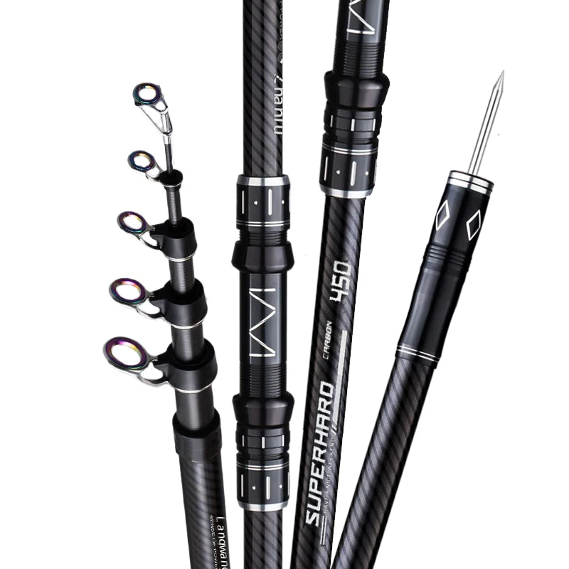 2.1-4.5M Telescopic Fishing Rod Carbon Spinning Fishing Pole Boat Saltwater Freshwater Beach Rock Surfcasting Baitcasting Rod