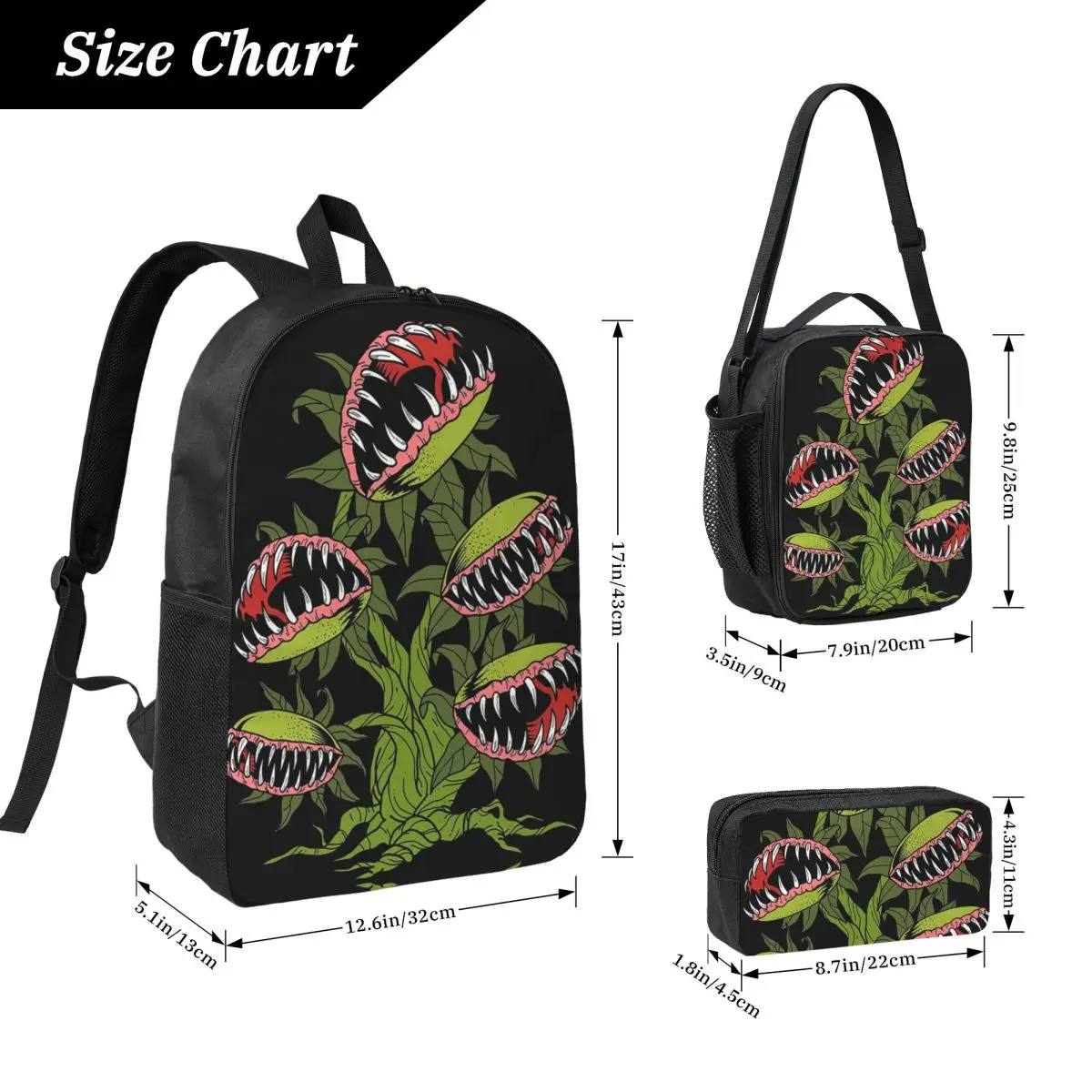 Carnivorous Plant Gifts Monster Venus Fly Trap Backpack Student Boy Girls BookBag School Bag 3ps Insulated Lunch Bag Pencil Case