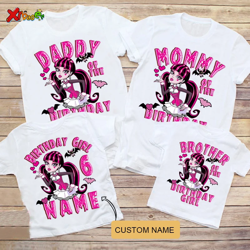 

Girls Birthday Shirts Family Matching Outfits Party Custom Name Toddler Baby T Shirt 5 Years Old Girl Outfit Familia T Shirt 6th