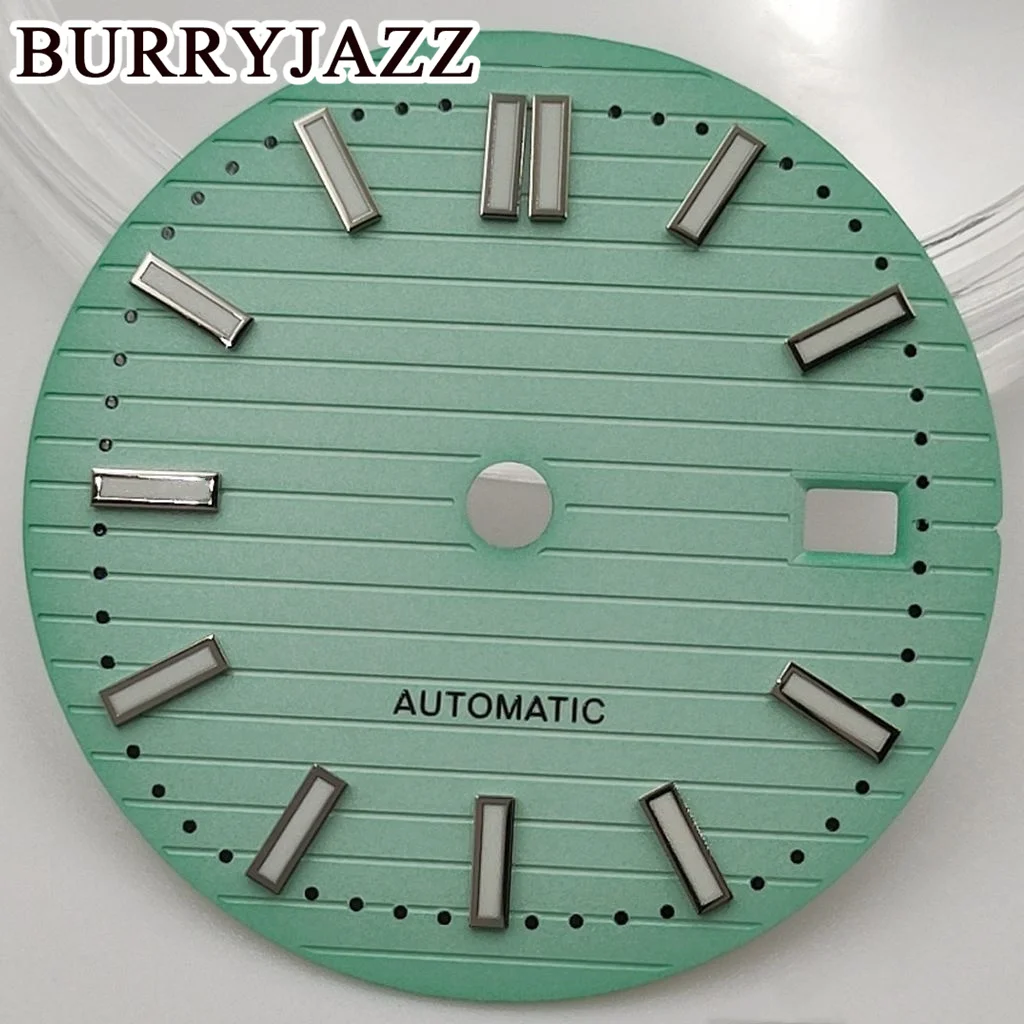 BURRYJAZZ 30.5mm Pink Green  Sterile Watch Dial Luminous Dial Fit NH35 Movement Fit 3 O'clock 3.8 O'clock  Case Crown