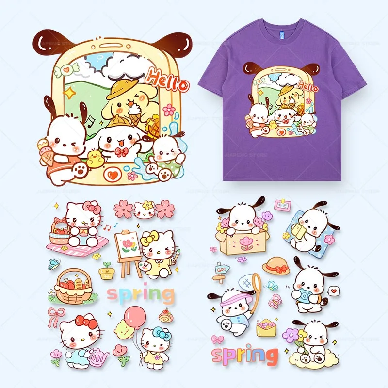

Sanrio Cute Printed Stickers for Clothes Iron on Heat Transfers Cute Cartoon Cinnamoroll Thermal on Girls T-shirt Appliques DIY