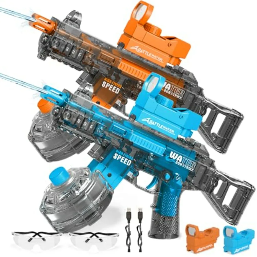 

Outdoor water battle toy for adults and kids: high-capacity automatic electric water gun, blue and orange, 33 ft range, durable