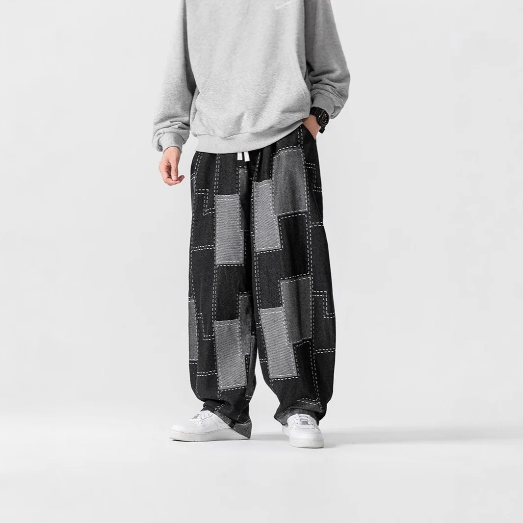 Autumn And Winter Retro Loose Wide-leg Straight Casual Pants Patch Jeans Men's Long Pants