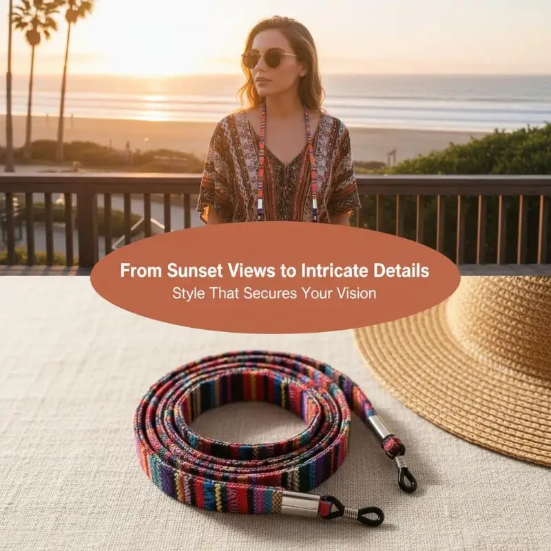 Bohemian Eyeglass Lanyard Straps Colorful Ethnic Design Durable Glasses Holder for Reading Glasses Sunglasses Daily Use