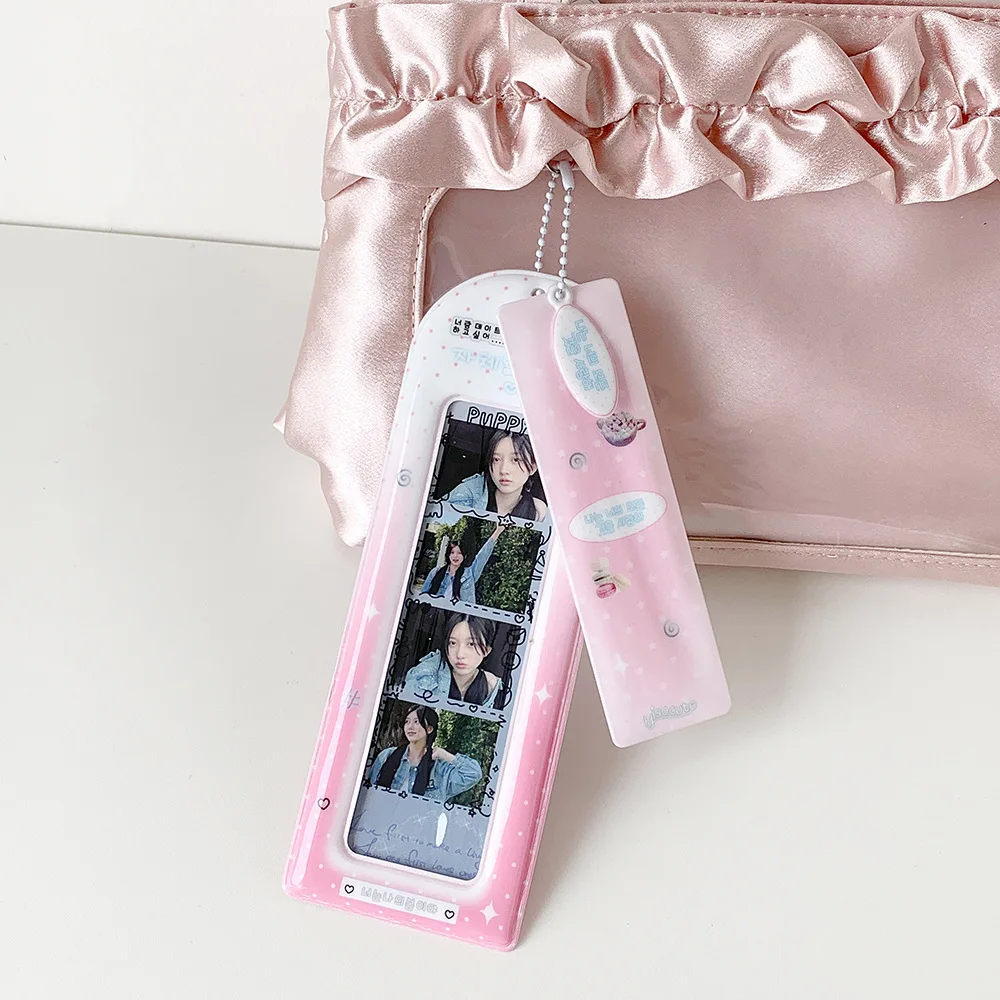 Y2K Fashion Korean Star Life 4-Grid Photo Card Holder Cute Girls Backpack Pendant Decoration Keychain Storage Card Bag Gifts