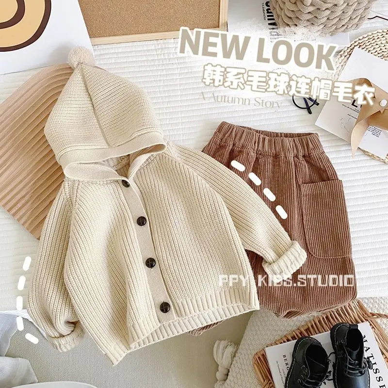 Baby Autumn Sweater Coat 2022 New Children\'s Hooded Top Autumn Sweater Korean Boy Knitted Cardigan