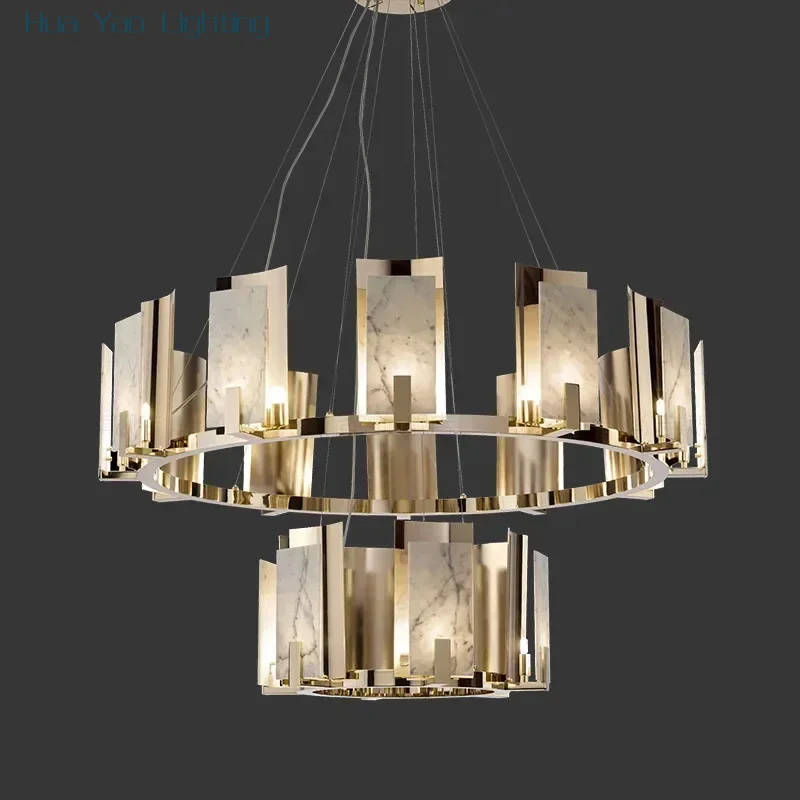 

Modern LED Natural Marble Ceiling Chandeliers Living Dining Room Branch Pendant Lamps Villa Hall Hanging Light Decor