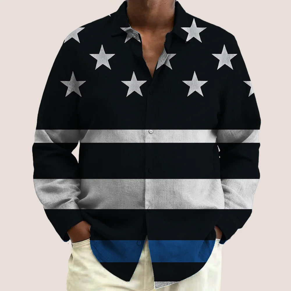 

S-9xl plus size Men's Shirt: Flag-Inspired Chic - Big & Tall Fit, Soft Breathable Fabric, Subtle Flag Motifs,