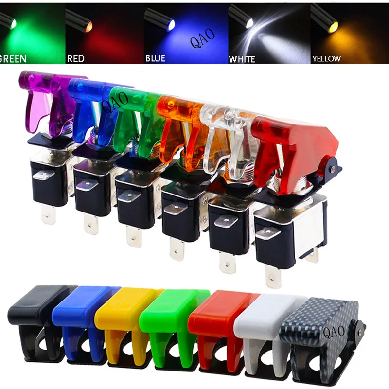 Auto Car Boat Truck Illuminated Led Toggle Switch With Safety Aircraft Flip Up Cover Guard Red Blue Green Yellow White 12V20A