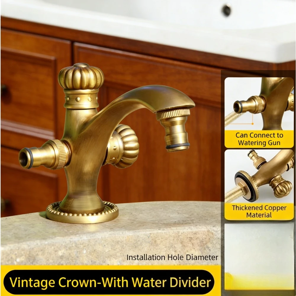 

Antique deck mounted faucet, bathroom brass sink，Brass swivel faucet