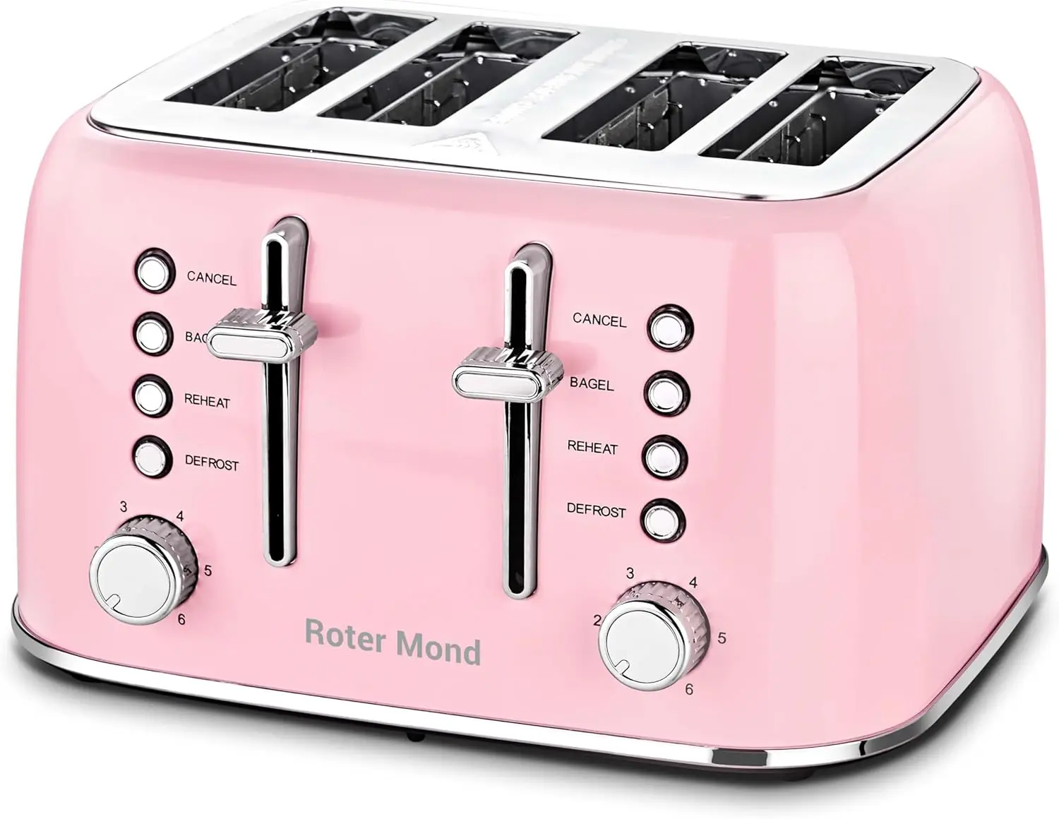 

Retro 4-Slice Toaster with Extra Wide Slots, Bagel/Defrost/Reheat, Dual Controls, 6 Browning Levels, Pink