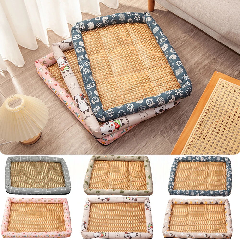 Tapete Refrescante Confortável de Verão para Gatos Pequenos, Cama de Dormir à Prova de Umidade para Cães Médios, Almofada de Rattan, Acessórios para Filhotes de Animais de Estimação