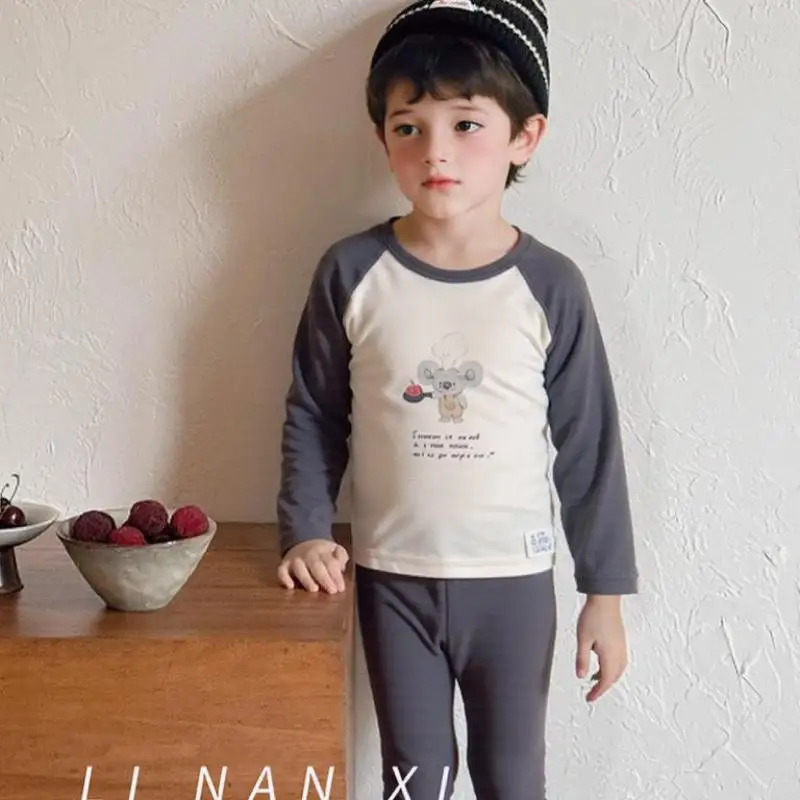 

2025 Autumn New Children Home Clothing Set Boys Girls Cartoon Tops + Pants 2pcs Suit Kids Cotton Comfortable Pajamas Outfits