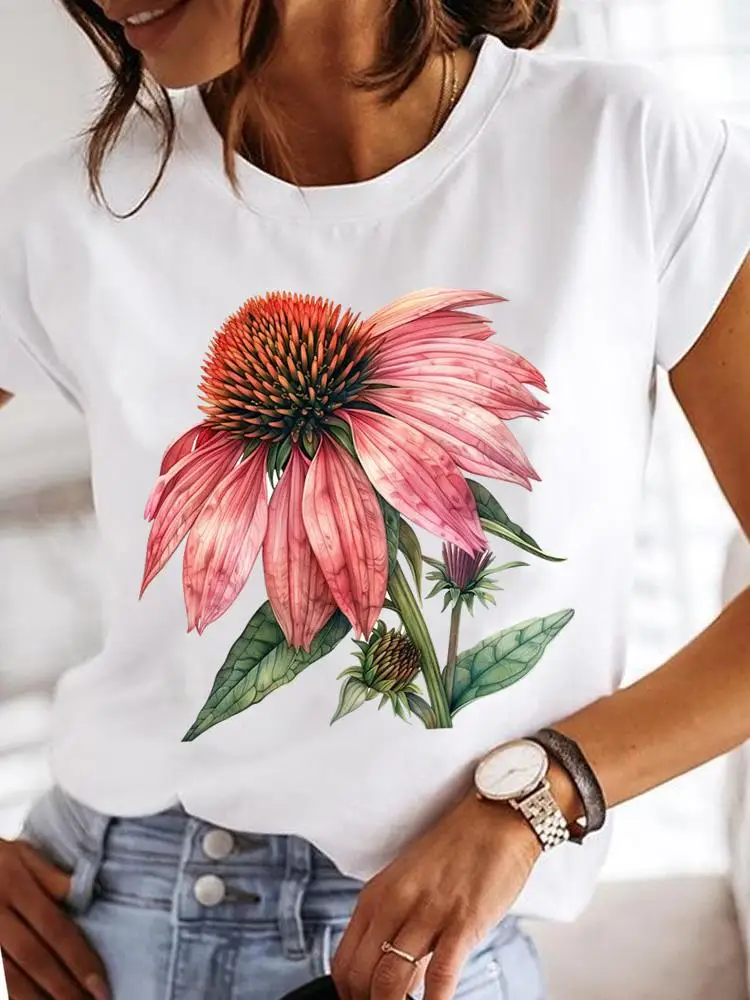 Watercolor Flower Clothes T Female Clothing For Women Graphic Tee Fashion Lady Casual Top O-neck Short Sleeve Print T-shirts