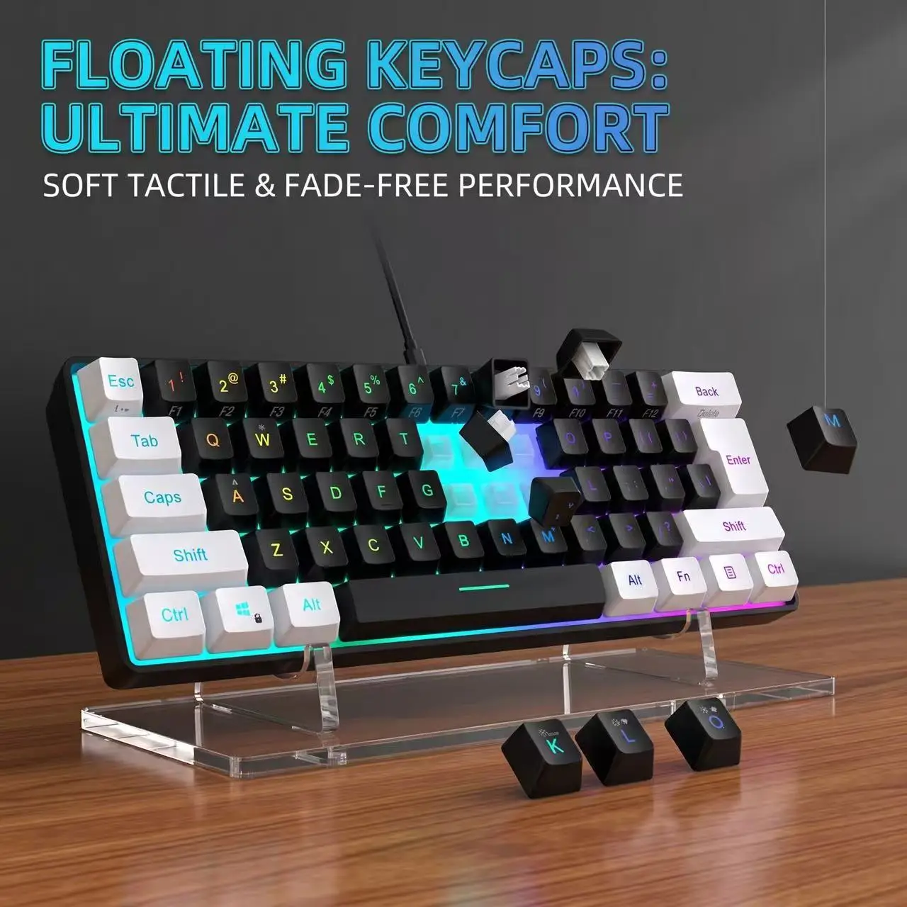 

60% Gaming Keyboard Wired RGB Backlit Mini 61 Keys Membrane Keyboard Anti-Ghosting No-Conflict Ultra-Compact for Gamers