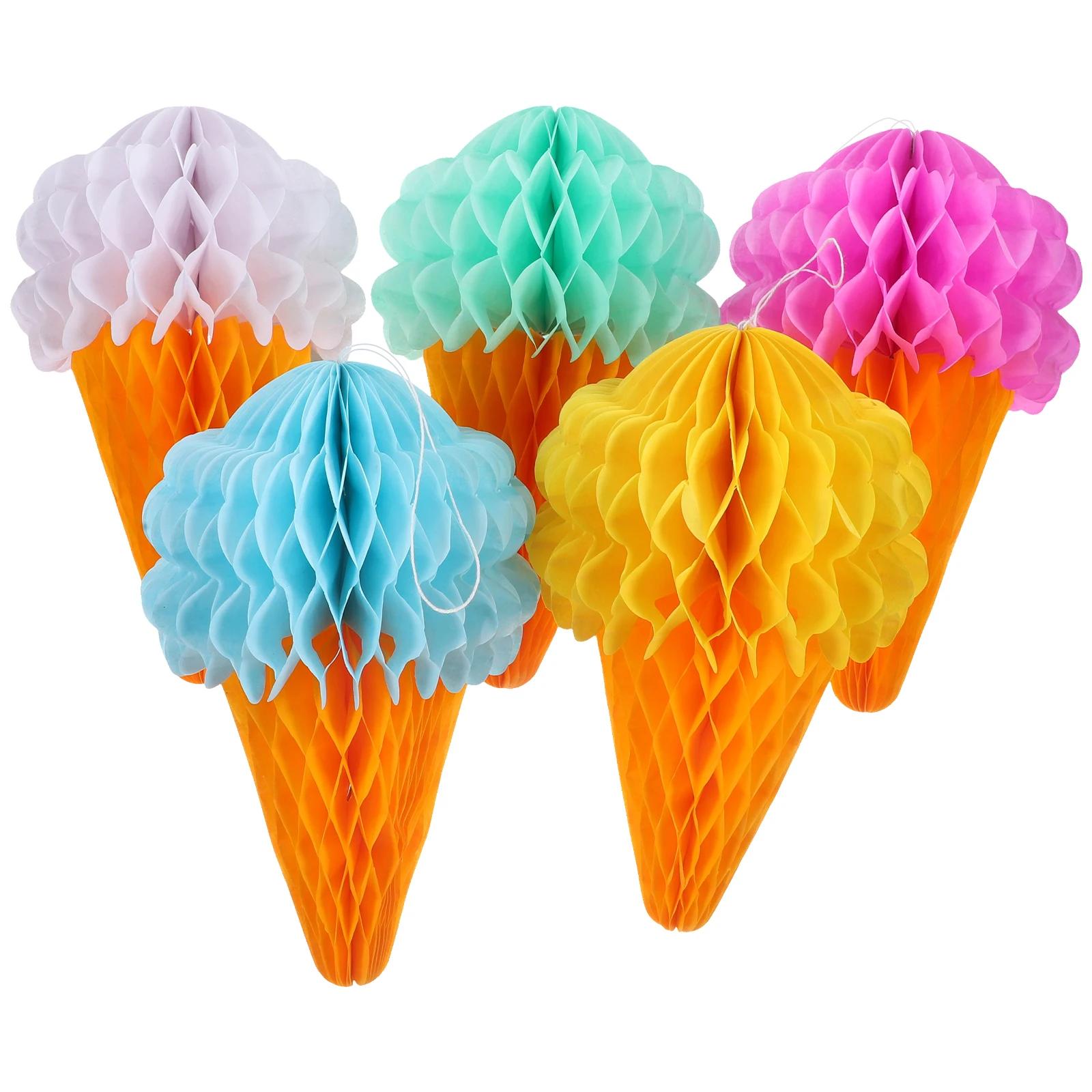 

5Pcs Ice Cream Honeycomb Hanging Decorations Paper Pendant Party Wedding Supplies Photo Props Party Favors Decor