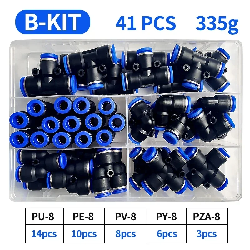 Boxed 41 PCs PU-8/PE-8/PZA-8/PY-8/PV-8/PG-8/PK-8 Pneumatic Fitting Kit 8mm Outer Diameter of the Hose Pipe Tube Air Connectors