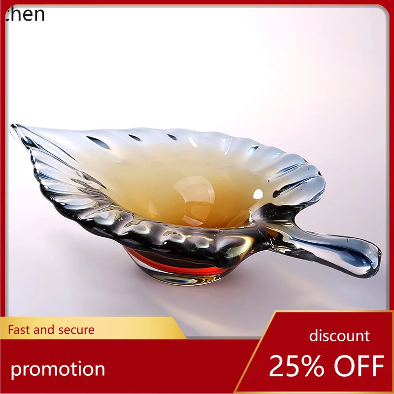

Zml creative glass art leaf fruit plate - high-end home living room hotel table decoration ornament