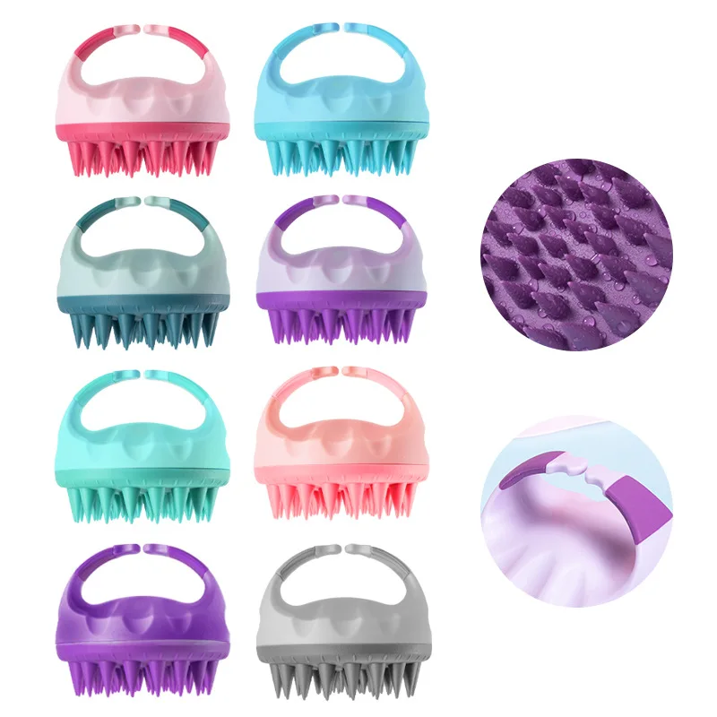 Brosse de massage de la tête en silicone, brosse de massage du cuir chevelu doux rond, brosse de shampoing, brosse de douche à cheveux, peigne de bain