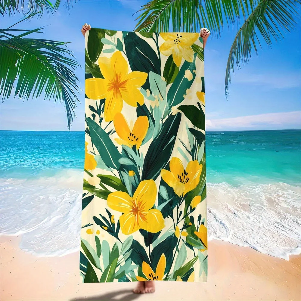 

1pc bright tropical floral beach towel - polyester fabric, machine washable, suitable for pool, travel, outdoor activities