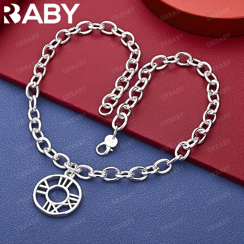 

URBABY 45cm 925 Sterling Silver Roman Numeral Chain Necklace Charm Trend Birthday Gifts Fashion Party Fine Jewelry