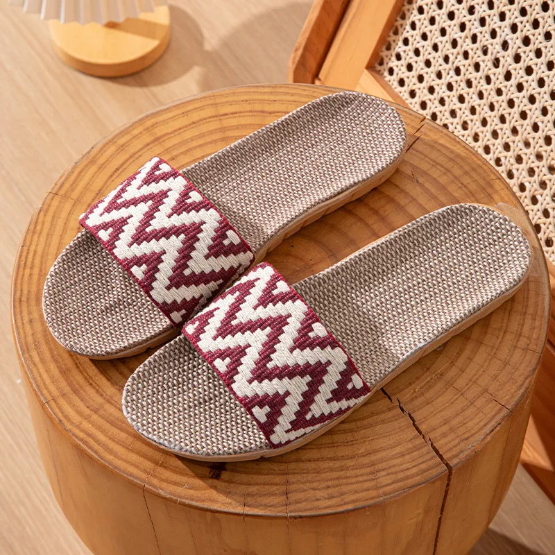 New Women Slippers Flip Flops Female Print Shoes Unisex Flax Beach Linen Slippers Shower Quick Drying Leisure Ladies Slippers