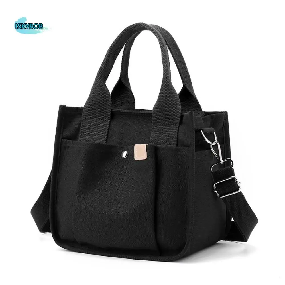 

Сумка через плечо в японском стиле с несколькими карманами, ручная парусиновая сумка на плечо большой вместимости, сумка для мамы, универсальная однотонная большая сумка