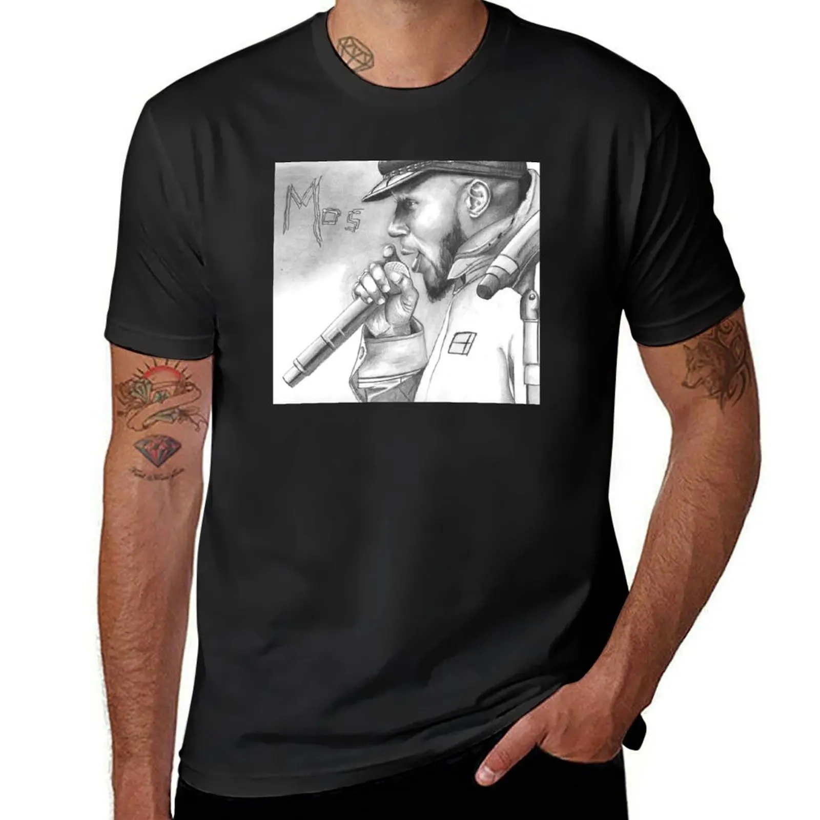 Retrato de hip-hop masculino, roupas anime, roupas estéticas, camiseta de algodão