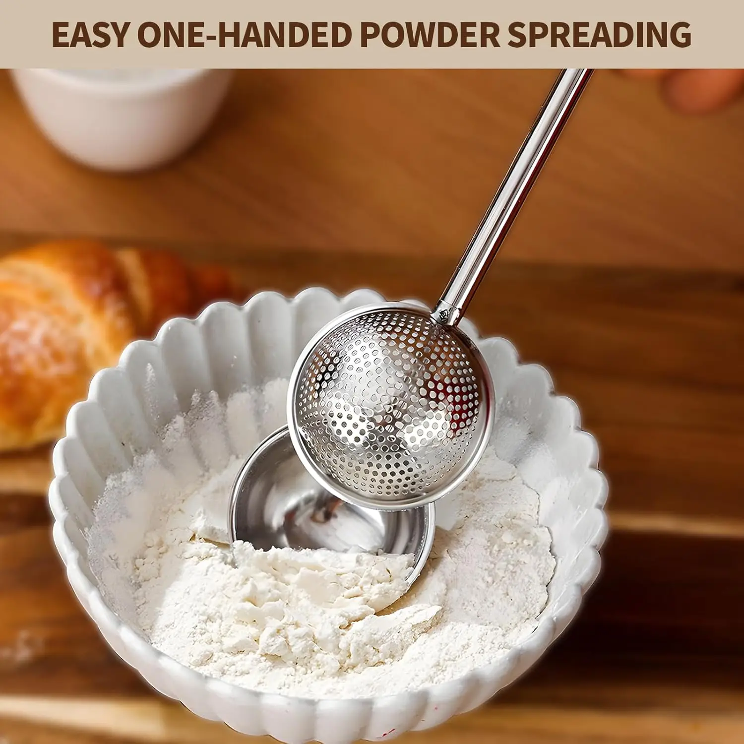 1PC/2PCS Stainless Steel Flour Duster Sugar Shaker with Spring Handle One-Handed Baking Wand for Bread Powdered Sugar Spice