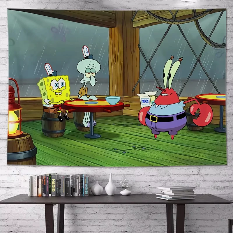 سبونجبوب سكوير وباتريك ستار الكرتون نسيج الجمالية غرفة ديكور المنزل الهبي الجدار الشنق خلفية نسيج هدية