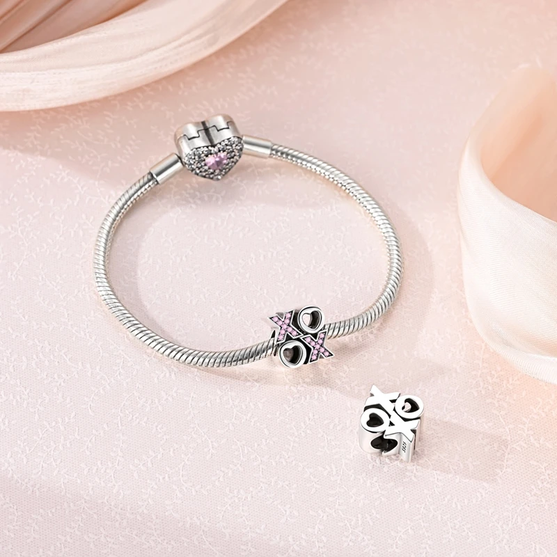 925 فضة سحر الخرزة تشيكوسلوفاكيا الزركون الإنجليزية XOXO استرخى صالح الأصلي سوار DIY بها بنفسك النساء المجوهرات هدية