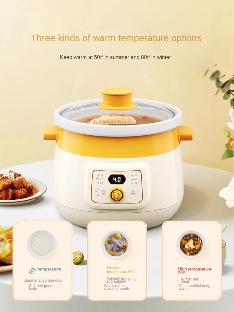 220V Household Electric Stewing Pot Slow Stewer Automatic Cooking Machine with Ceramic Inner 3L