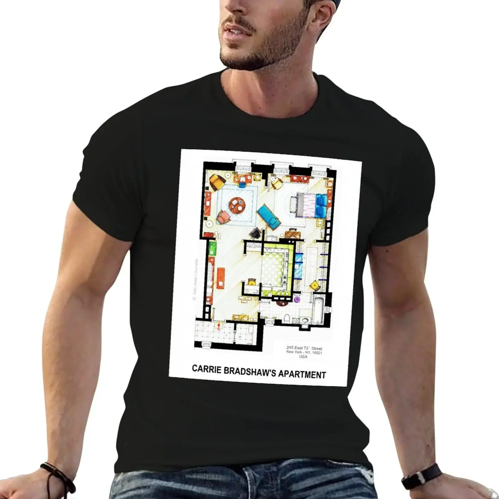 Carrie Bradshaw's Apartment Floorplan v.2 T-Shirt Short sleeve tee summer top sublime boys whites mens t shirt