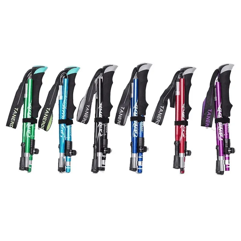 Bastón de Trekking Ultraligero Plegable de Aluminio con Diseño Retráctil Compacto, Bastón de Senderismo Portátil que se Encoge a un Tamaño Pequeño