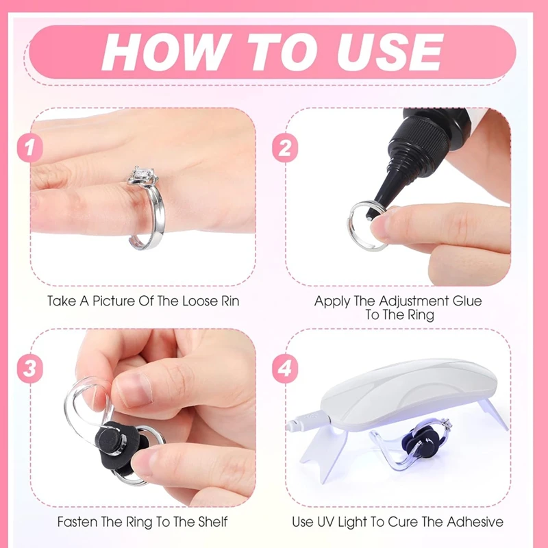 

Ring Size Adjuster Glue With UV Light And Silicone Women Men Easy Application And Removal Ring Guards Fit Any Shape