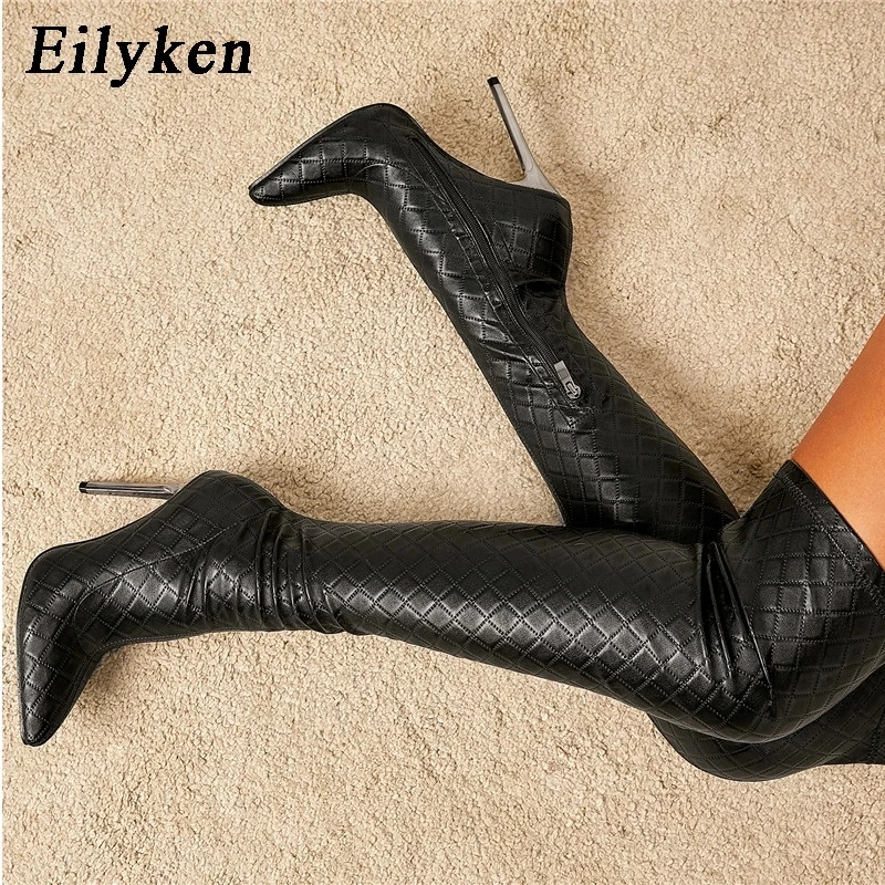 

Eilyken Sexy Over The Knee Boots Women Thin Heels Pointed Toe Zipper Thigh High Booties Winter Nightclub Party Stripper Shoes