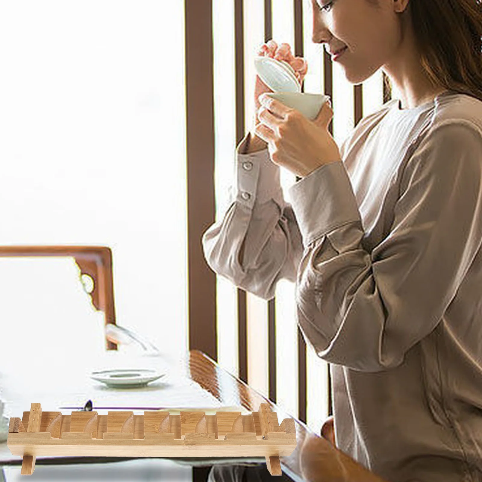 

Bamboo Folding Tea Cup Rack Six-Slot Holder Household Storage Stand Tea Cup Display Organizer Bamboo Teacup Holders