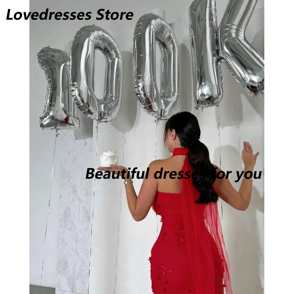 Vestido de noite vermelho personalizado halter pescoço appliqued sereia jérsei árabe saudita vestido de baile vestido de festa de aniversário 2025
