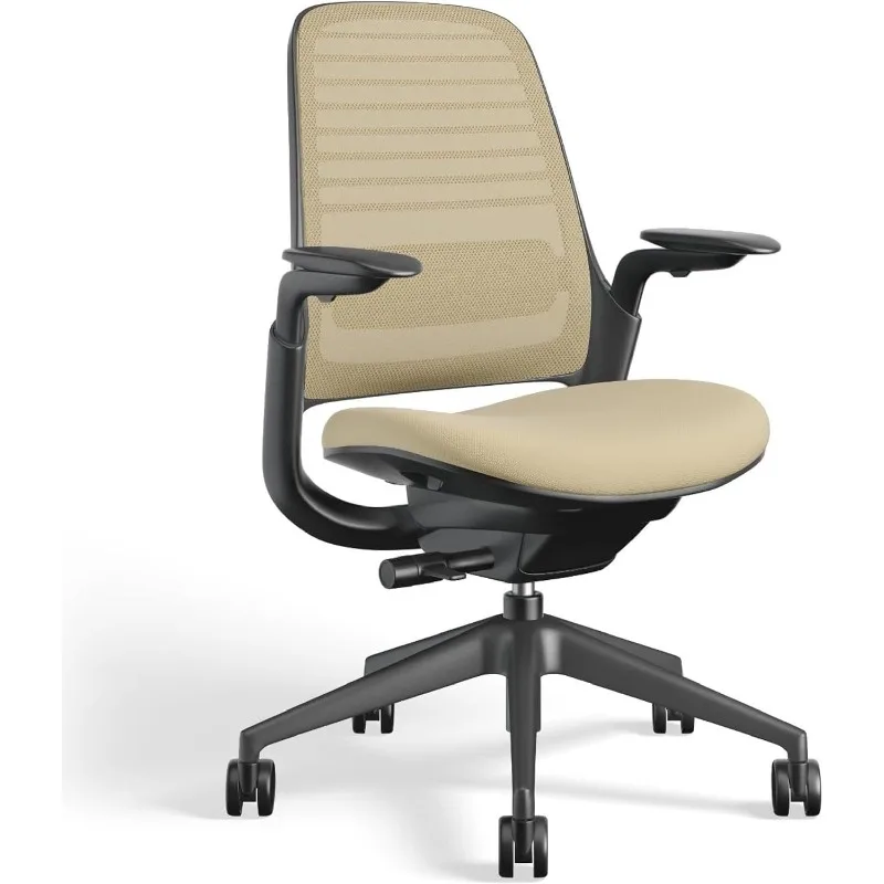 Chaise de bureau ergonomique série 1 avec roues, chaise de travail pour tapis, support de canton, contrôle activé par la productivité et le poids