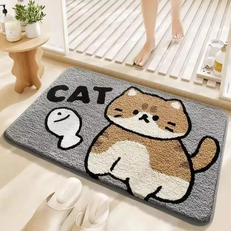 VIKAMA Cartoon Animal Printed Carpet, Soft And Absorbent Anti Slip Carpet, Practical Door Mat For Bathroom Entrance And Bedroom