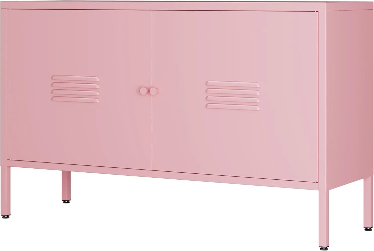 

2 Door Steel Storage Cabinet Pink TV Stand for Living Room,Metal Locker Storage Cabinet for Bedroom Balcony